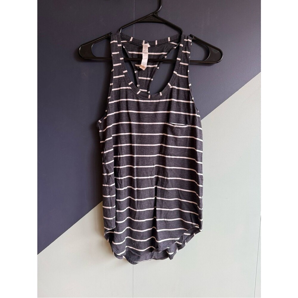 Lululemon Yogi Racerback Cayman Stripe Heathered Black Ghost, Sz 4, EUC, Vitasea